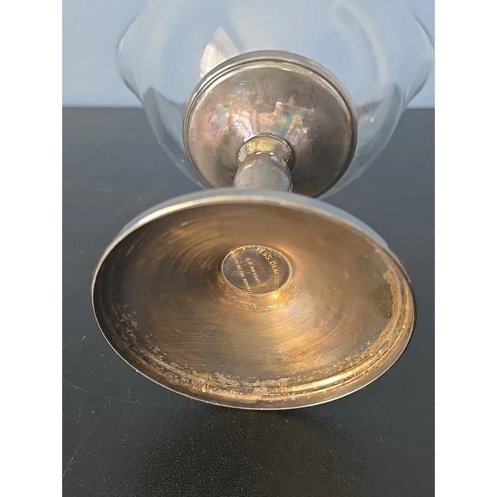 W&S Blackinton Silverplate Brass Compote Dish Crystal Ruffled Bowl Pedestal‎ Cup